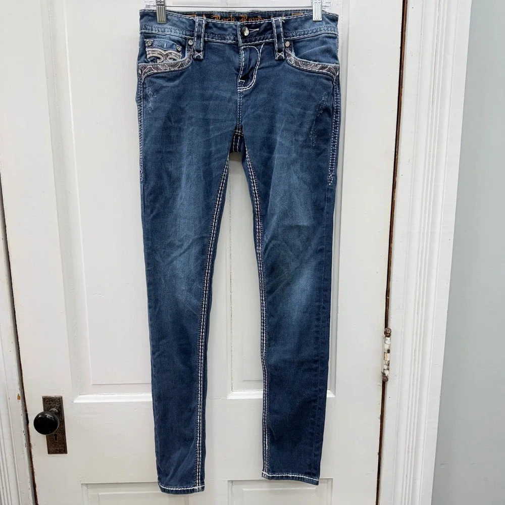 Rock Revival Arisa Womens 28 Thick Stitch Embellished Skinny Denim Jeans